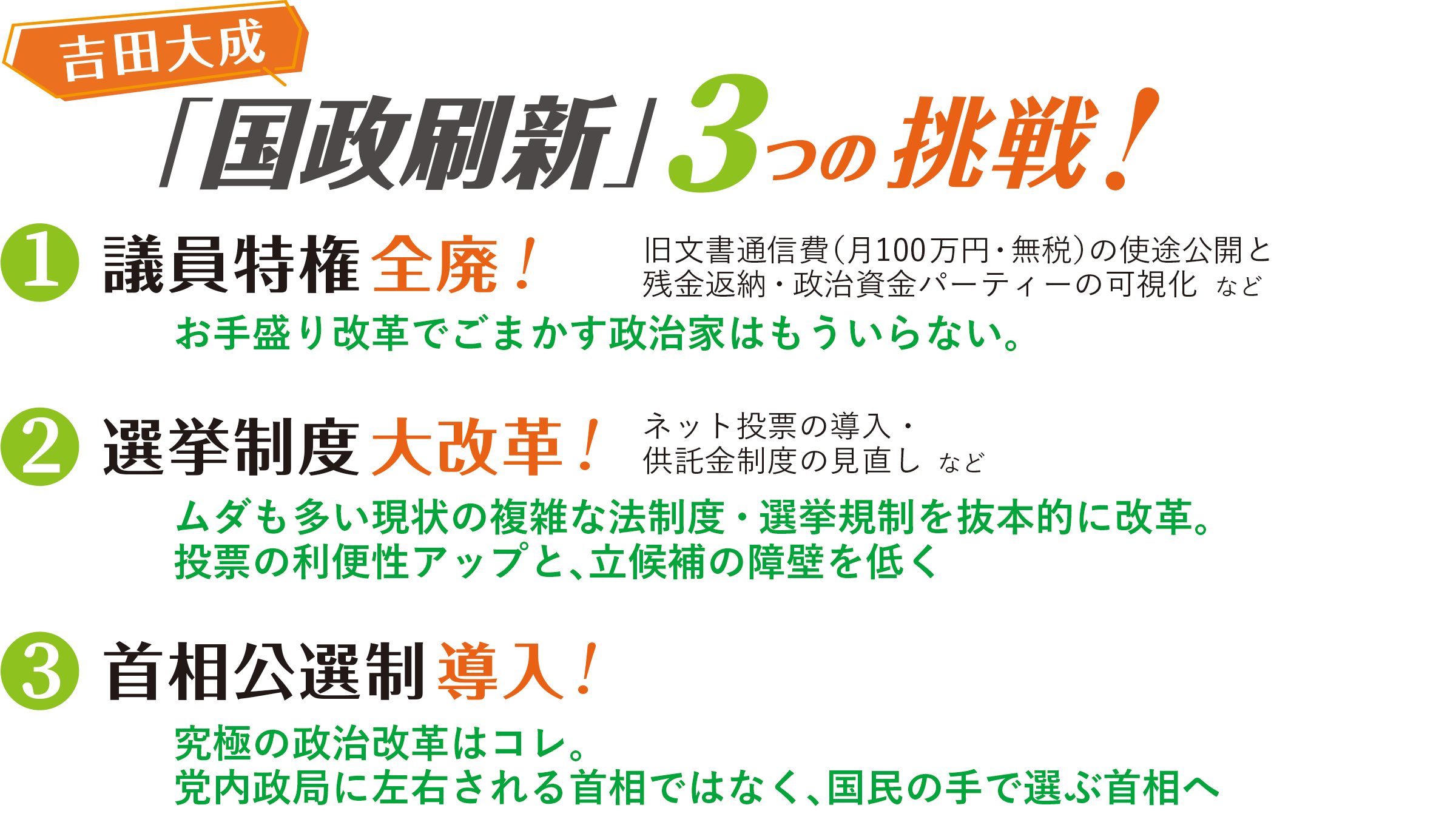 「国政刷新」３つの挑戦！