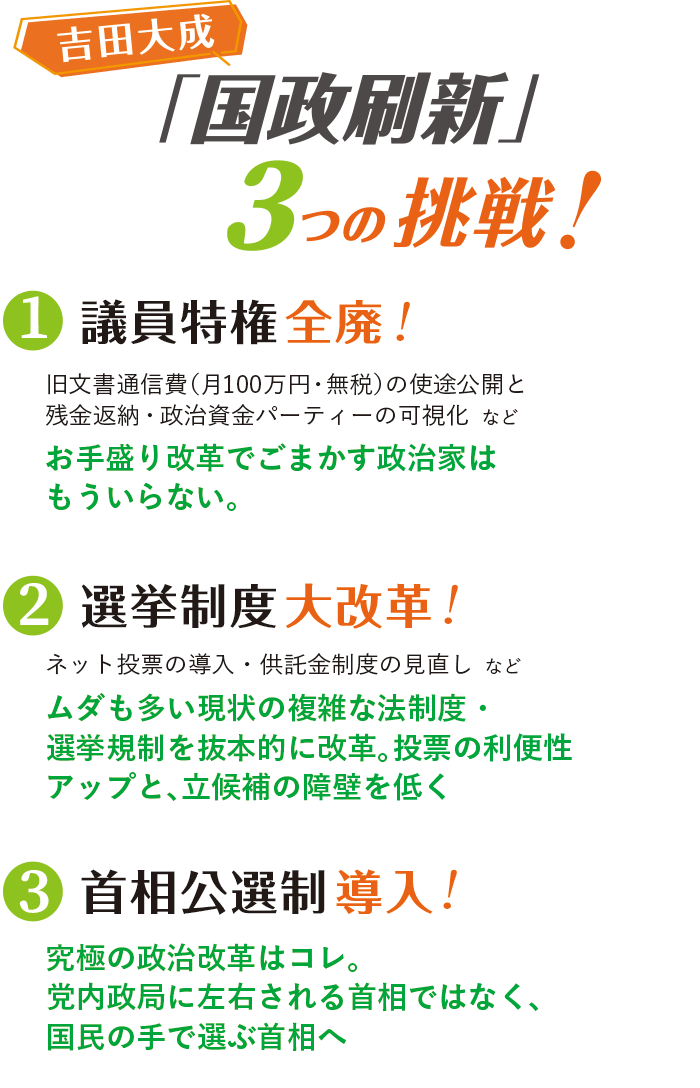 「国政刷新」３つの挑戦！